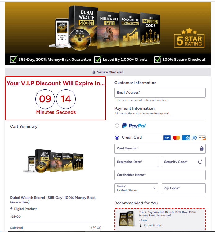 dubai wealth secret checkout page